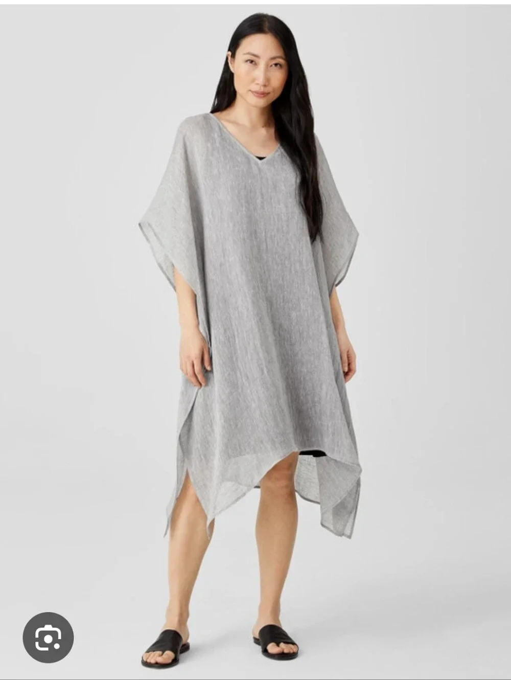 Eileen Fisher Light Gray Organic Linen Gauze V-Neck Linen Tunic Caftan Size XL - Picture 8 of 8